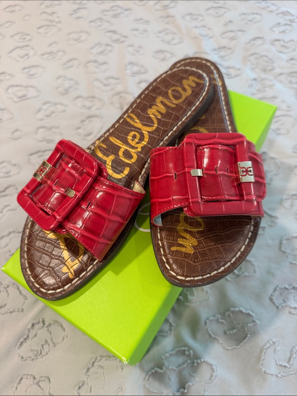 Sam Edelman deep pink Faux-Croc Buckle Slide Sandals